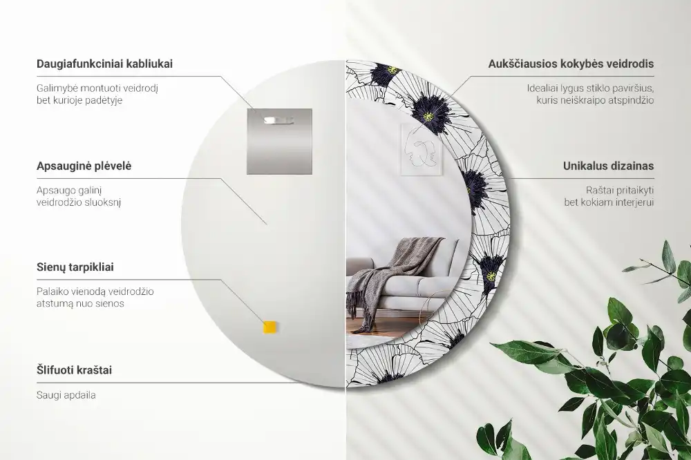 Specchio circolare stampato Composizione floreale