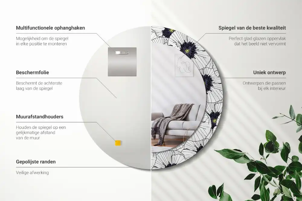 Specchio circolare stampato Composizione floreale