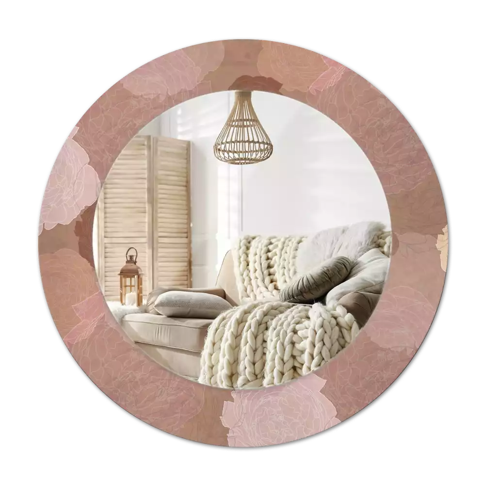 Specchio rotondo con cornice stampata Composizione di rose