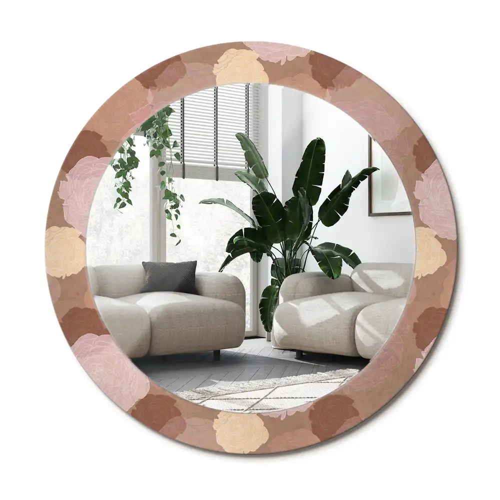 Specchio rotondo con cornice stampata Composizione di rose