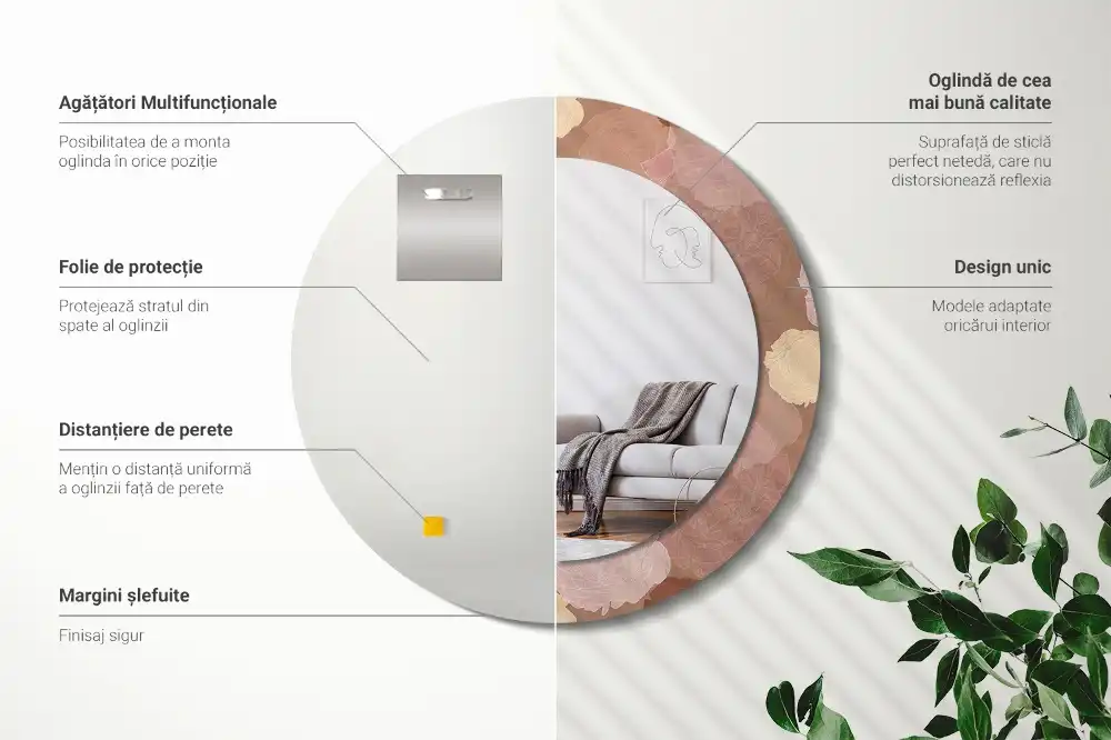 Specchio rotondo con cornice stampata Composizione di rose