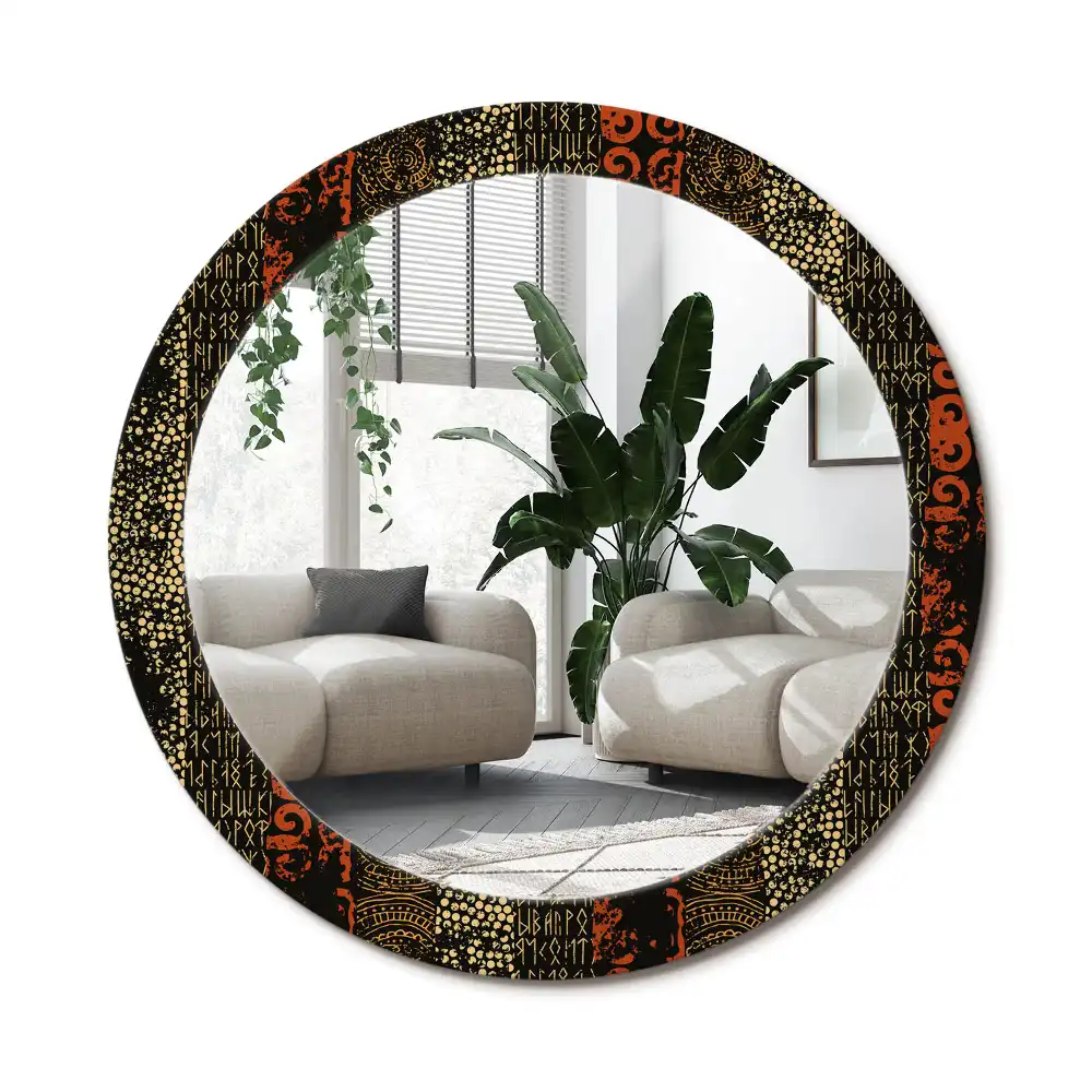 Specchio rotondo con cornice stampata Modello grunge