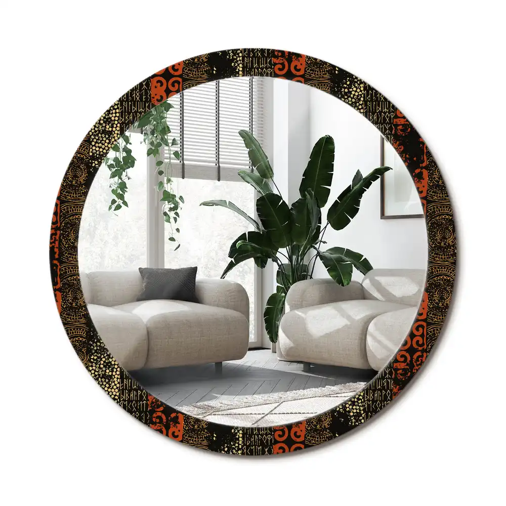 Specchio rotondo con cornice stampata Modello grunge