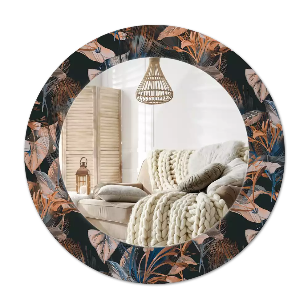 Specchio circolare decoro Foglie tropicali scure