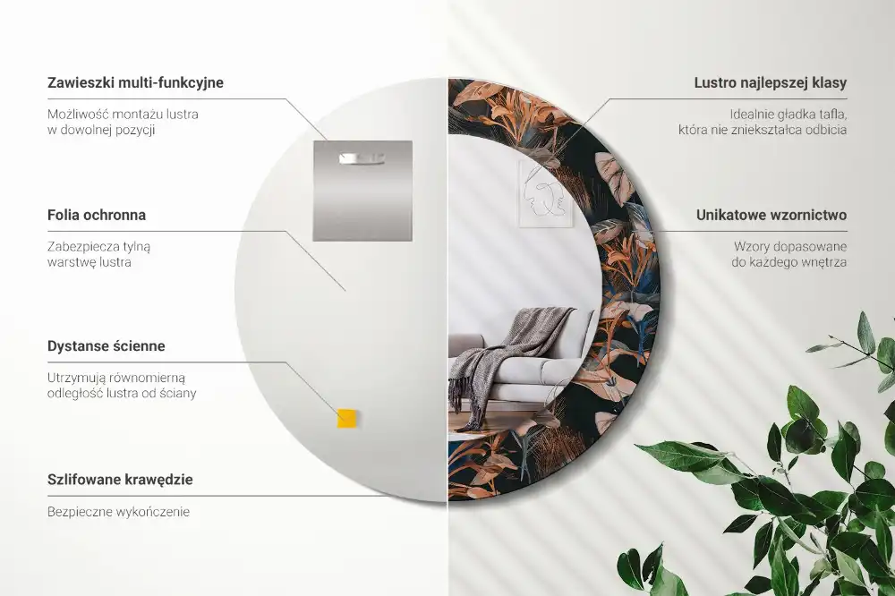 Specchio circolare decoro Foglie tropicali scure