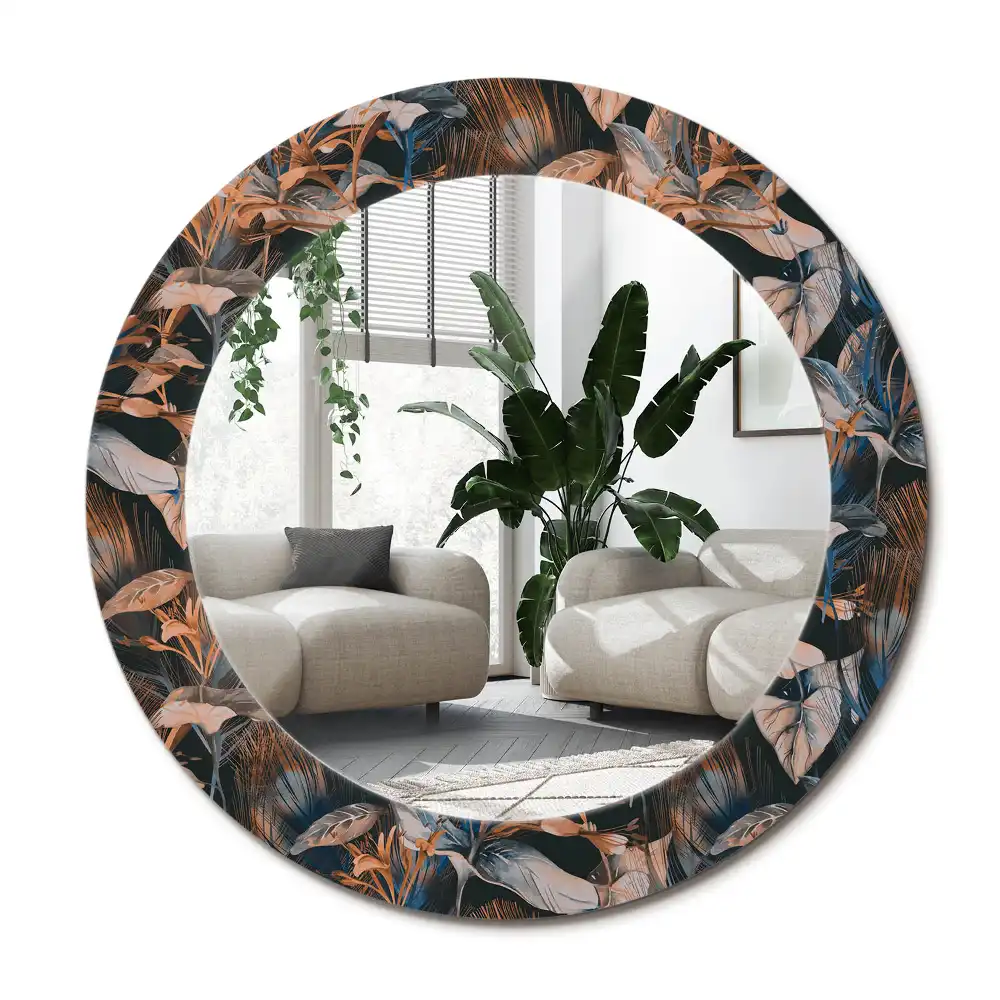 Specchio circolare decoro Foglie tropicali scure