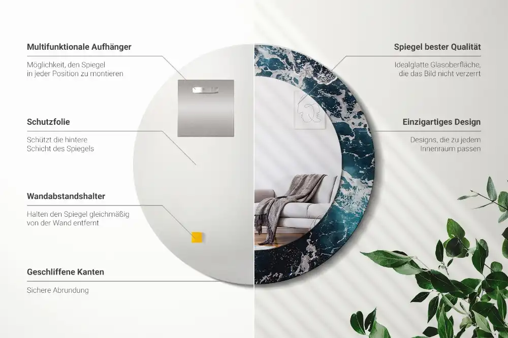 Specchio circolare stampato Mare in tempesta