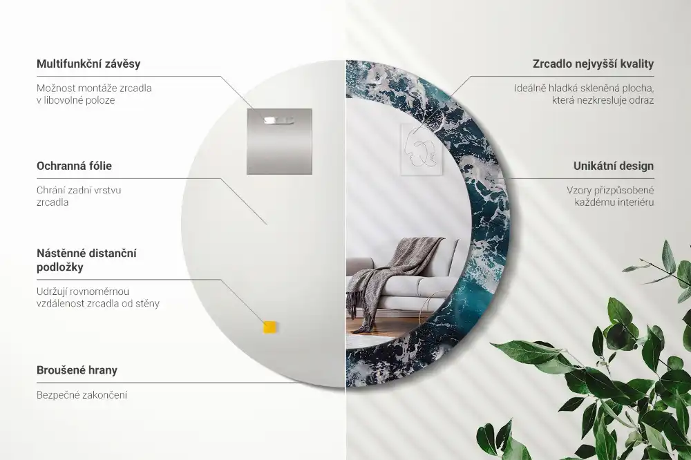 Specchio circolare stampato Mare in tempesta