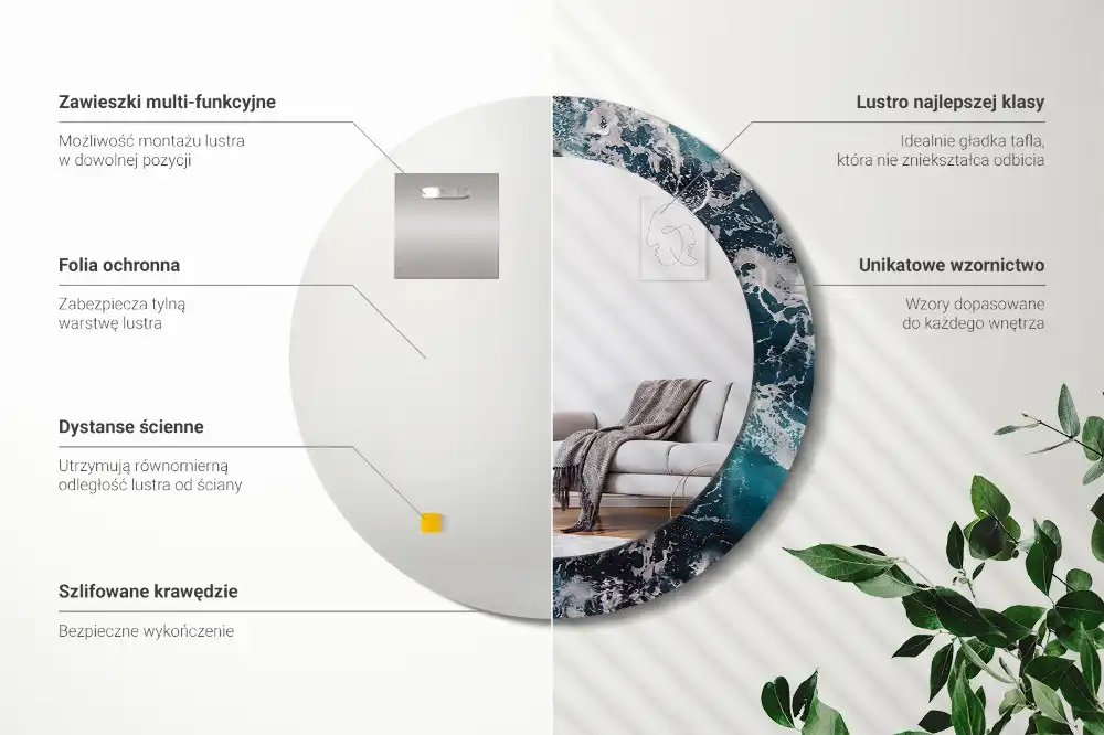 Specchio circolare stampato Mare in tempesta