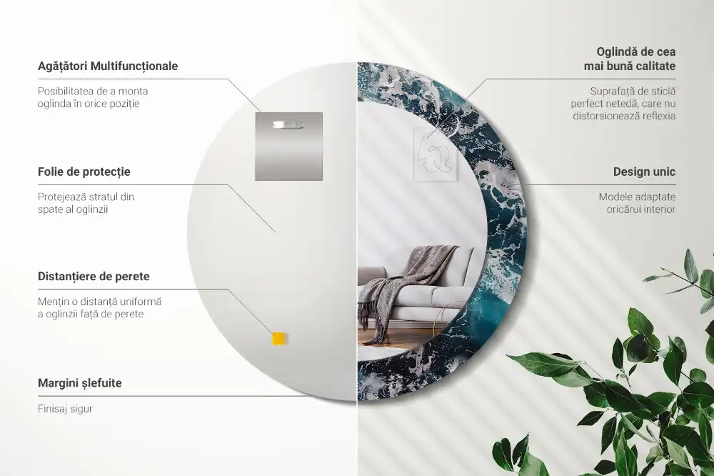 Specchio circolare stampato Mare in tempesta