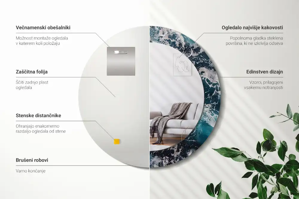 Specchio circolare stampato Mare in tempesta