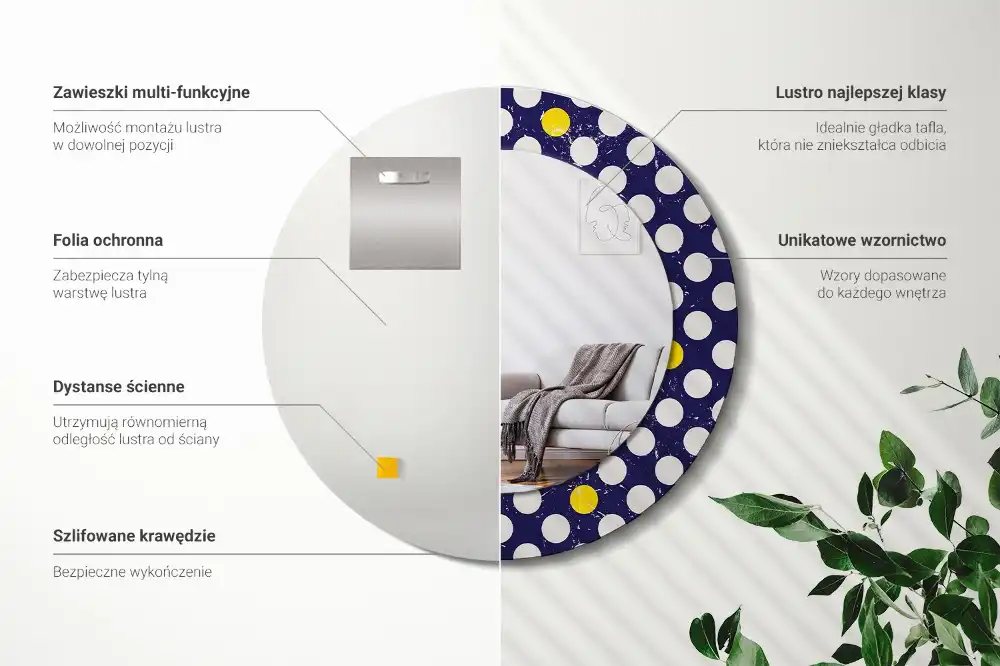 Specchio rotondo con cornice stampata Pois retrò