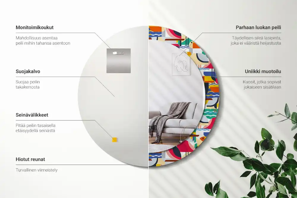 Specchio circolare decoro Uccelli tropicali geometrici