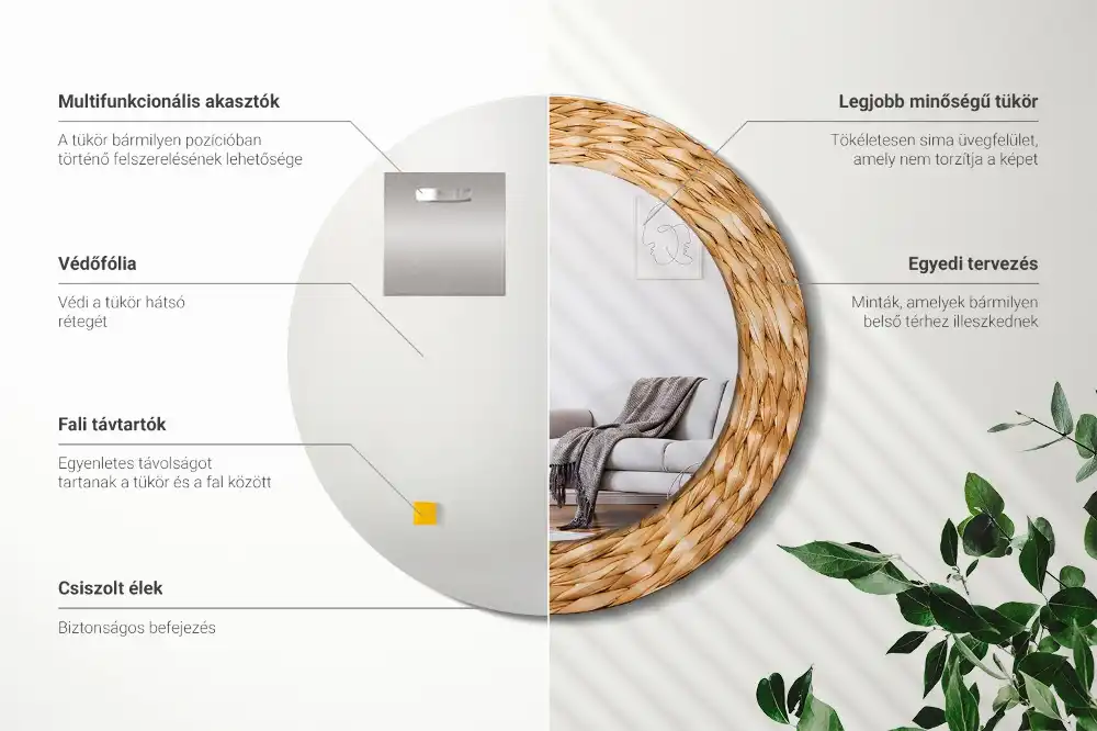 Specchio circolare stampato Modello in vimini