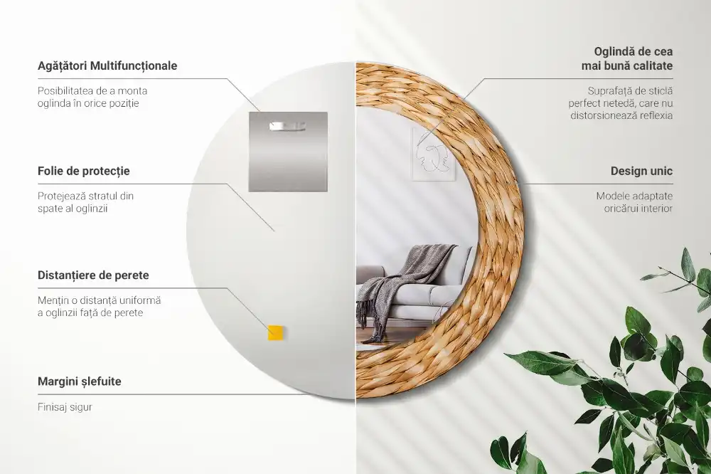 Specchio circolare stampato Modello in vimini