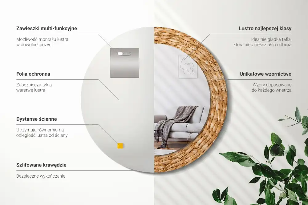 Specchio circolare stampato Modello in vimini