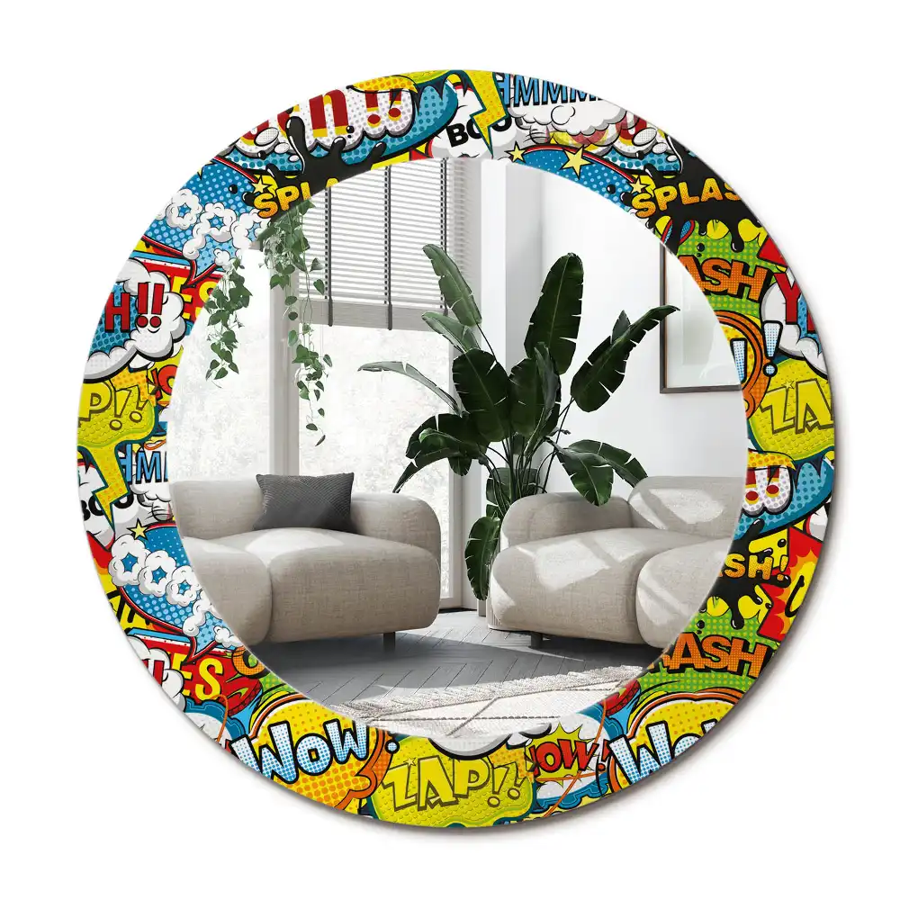 Specchio rotondo con cornice stampata Modello in stile fumetto