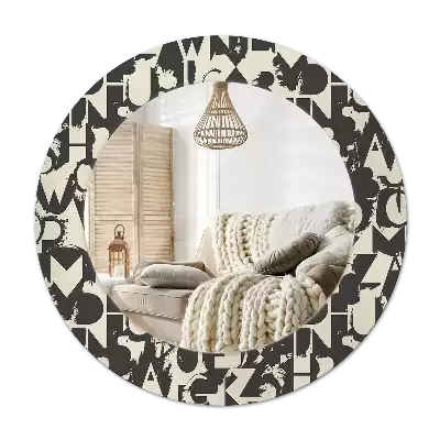 Specchio rotondo con cornice stampata Lettere