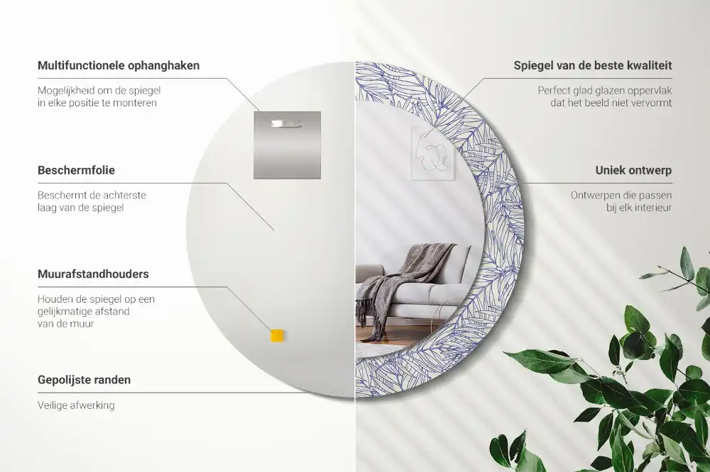 Specchio circolare stampato Profilo di palma tropicale