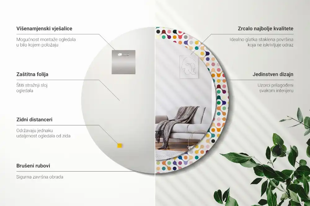 Specchio rotondo con cornice stampata Puntini pop art