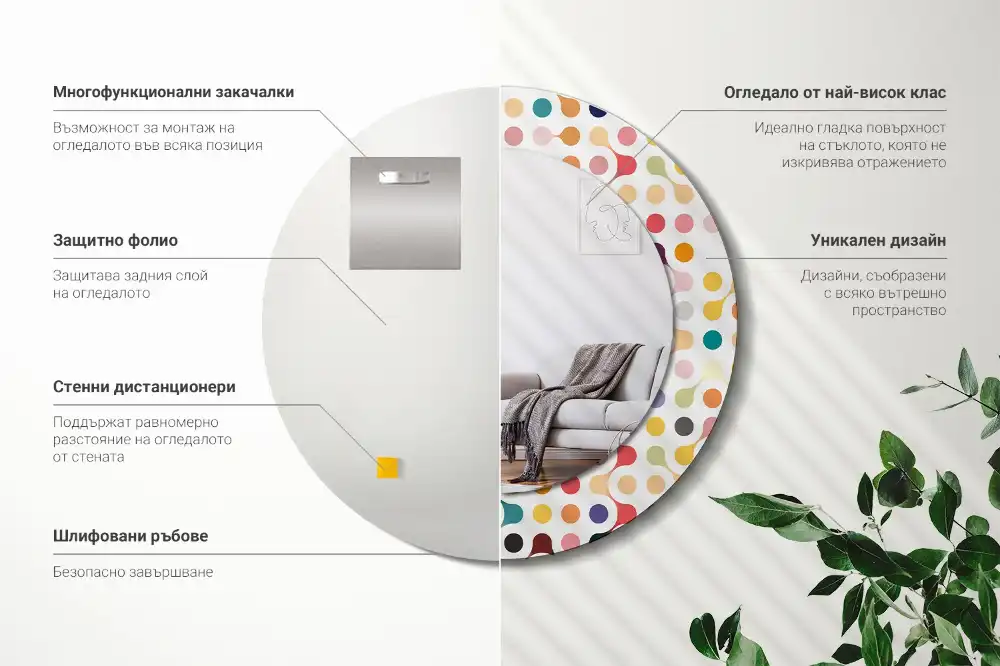 Specchio rotondo con cornice stampata Puntini pop art