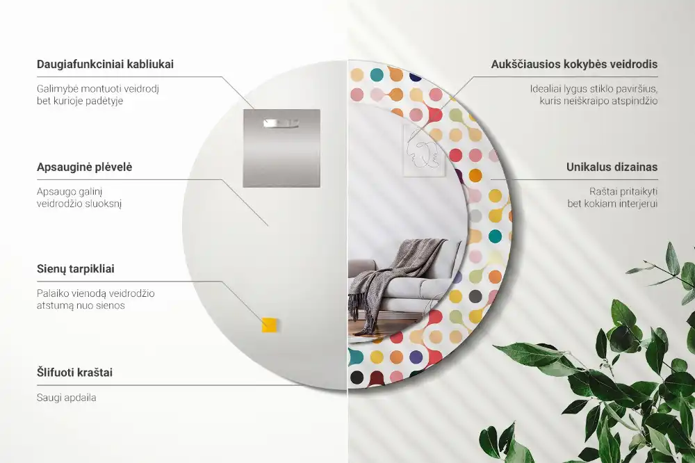 Specchio rotondo con cornice stampata Puntini pop art