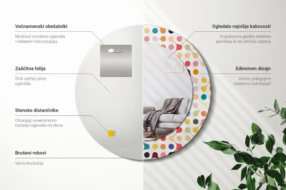 Specchio rotondo con cornice stampata Puntini pop art