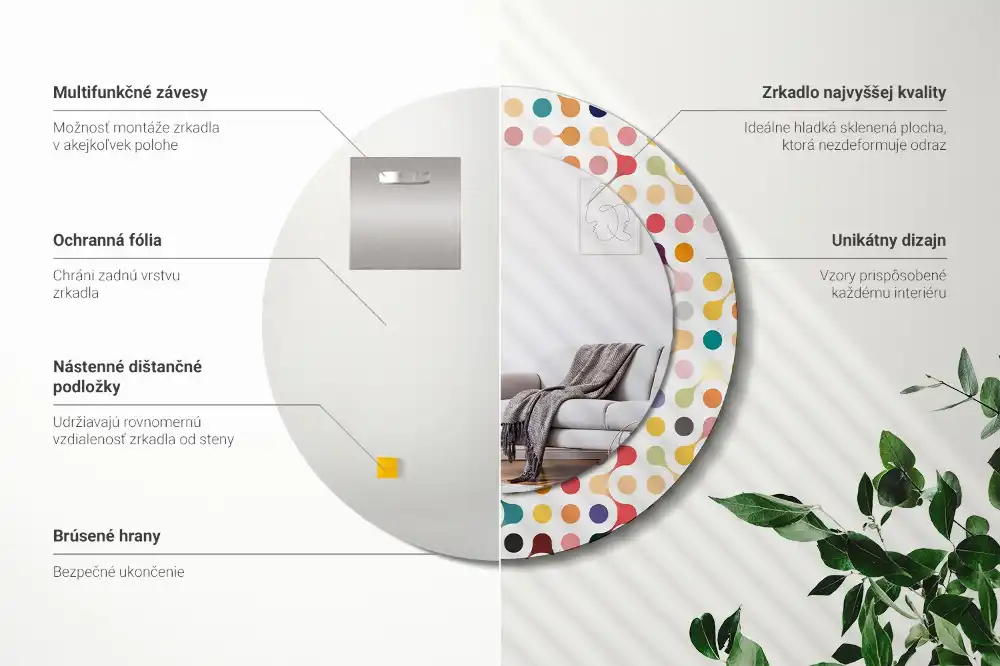 Specchio rotondo con cornice stampata Puntini pop art