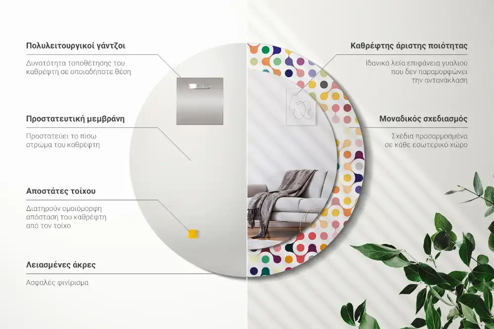 Specchio rotondo con cornice stampata Puntini pop art