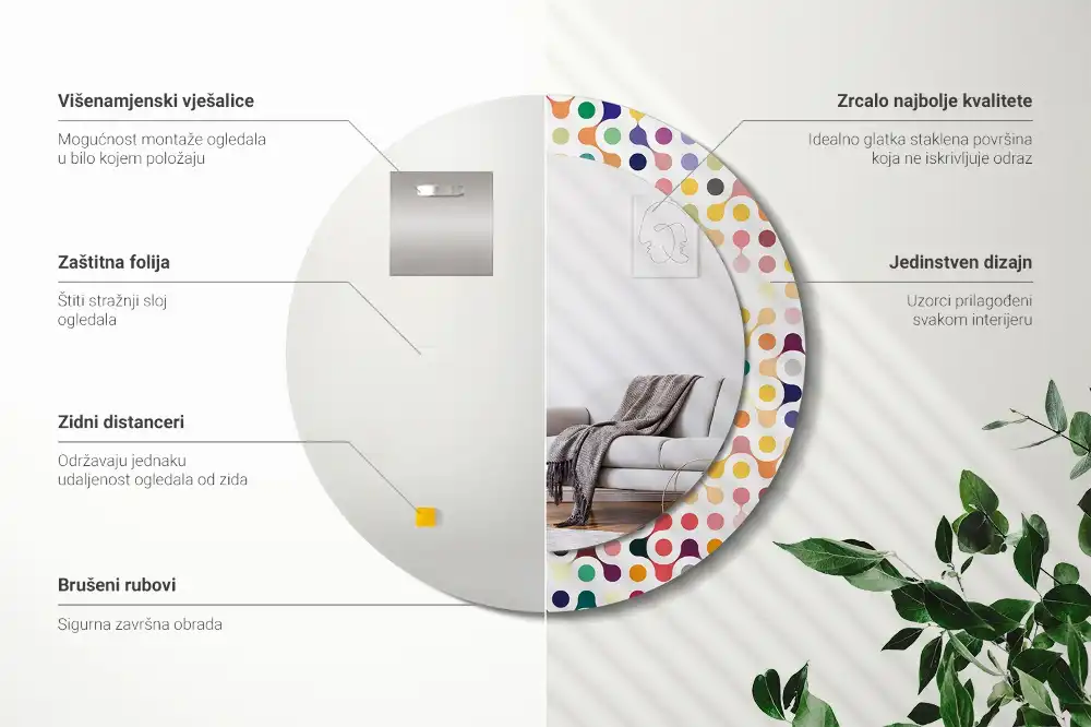 Specchio rotondo con cornice stampata Puntini pop art