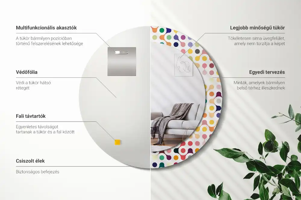 Specchio rotondo con cornice stampata Puntini pop art