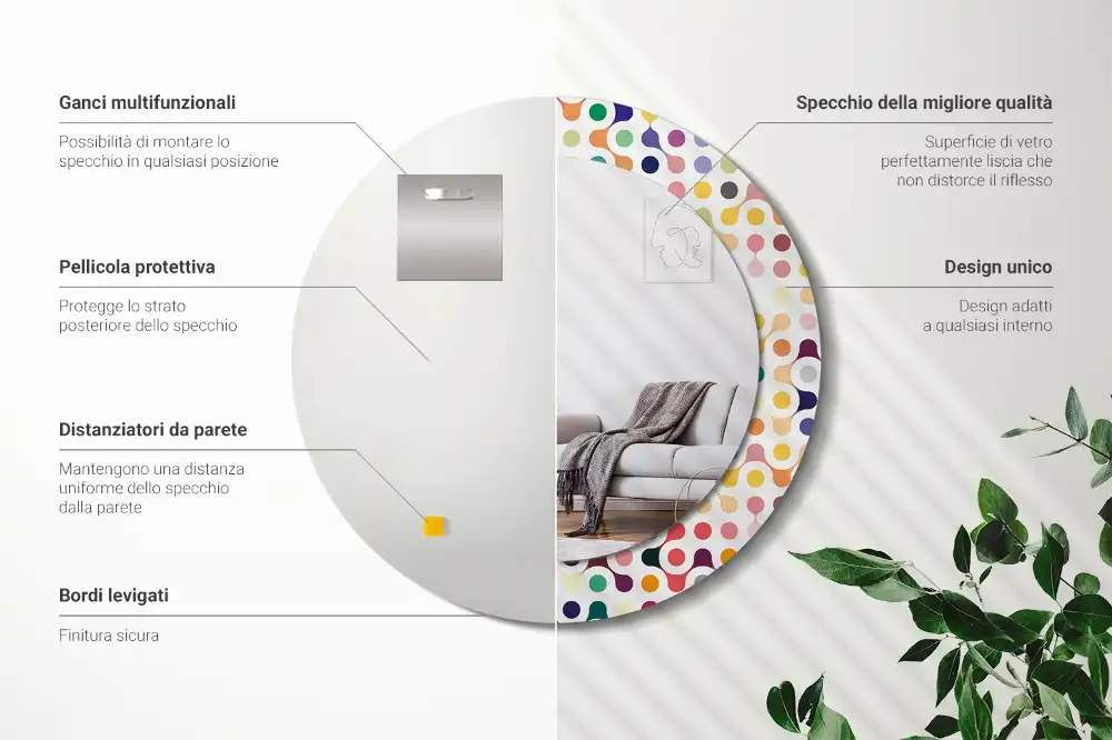 Specchio rotondo con cornice stampata Puntini pop art