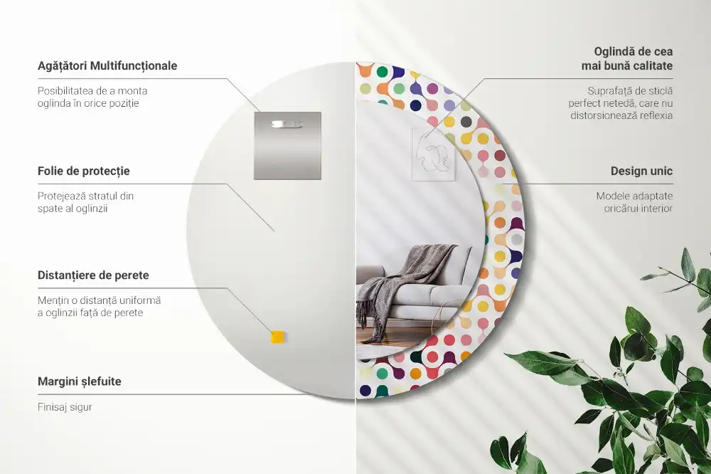 Specchio rotondo con cornice stampata Puntini pop art