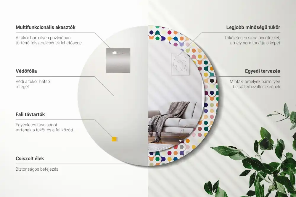 Specchio rotondo con cornice stampata Puntini pop art