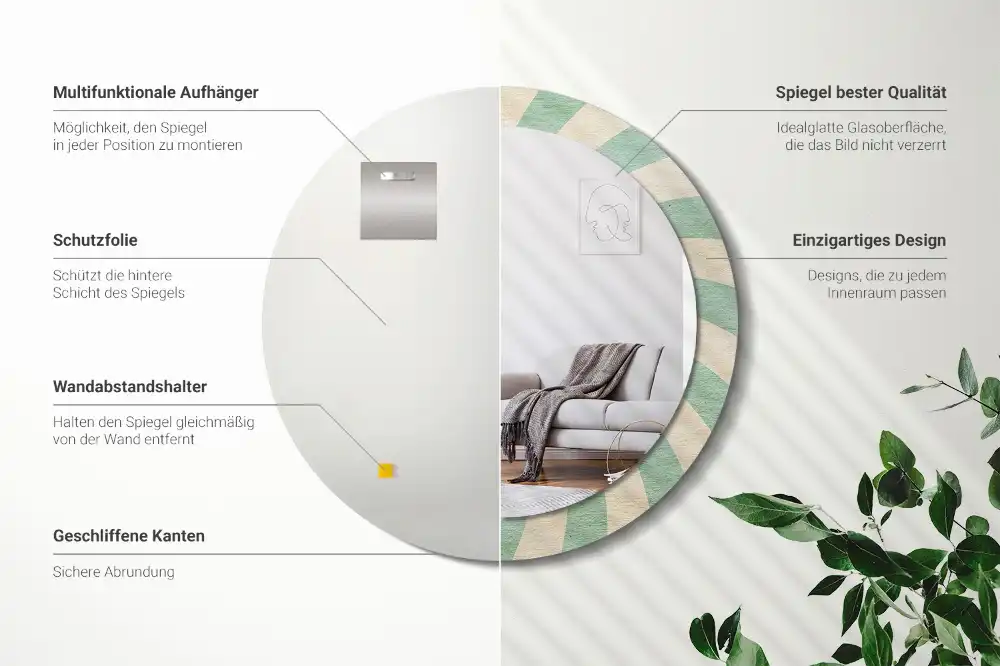 Specchio circolare stampato Motivo pastello retrò