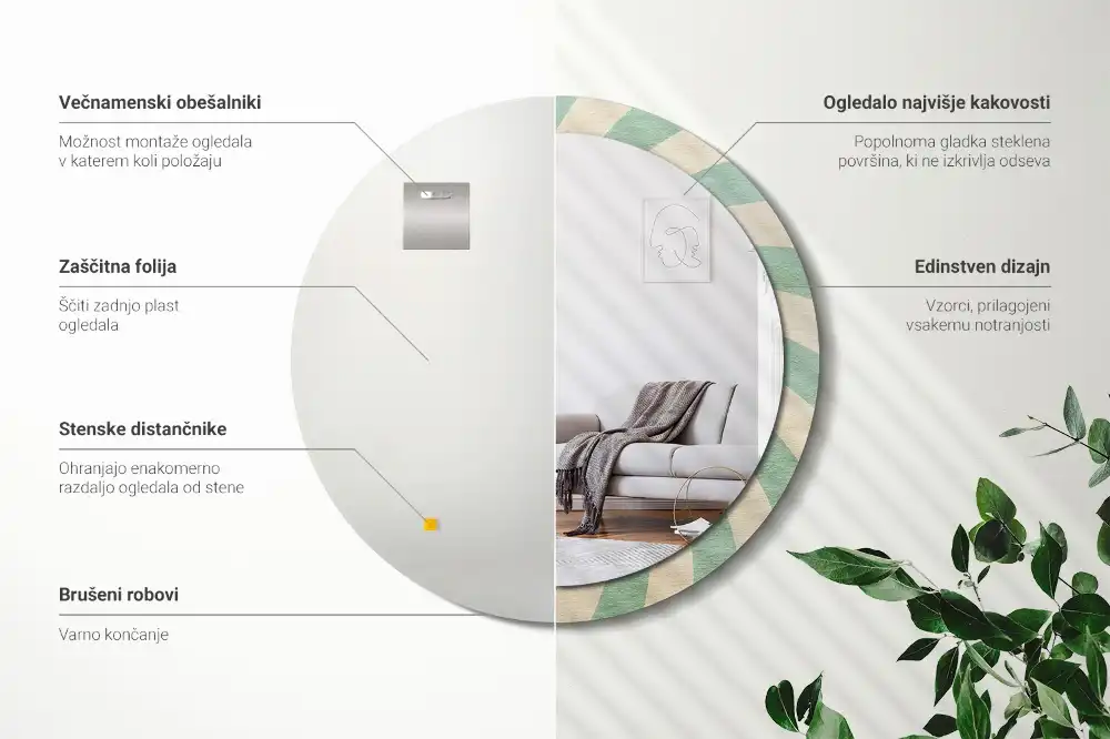 Specchio circolare stampato Motivo pastello retrò