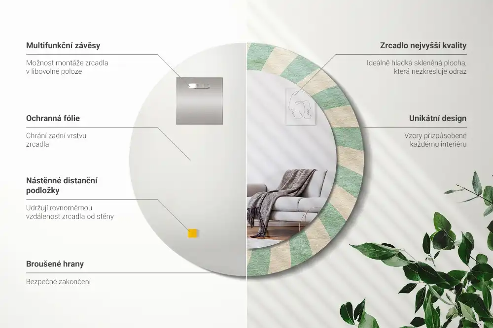 Specchio circolare stampato Motivo pastello retrò