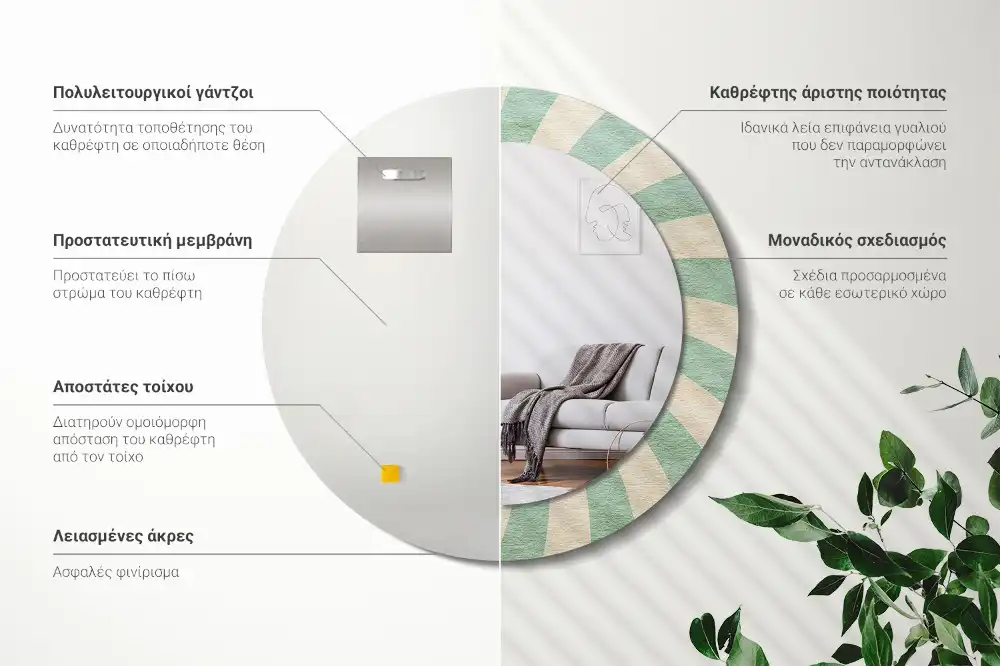 Specchio circolare stampato Motivo pastello retrò