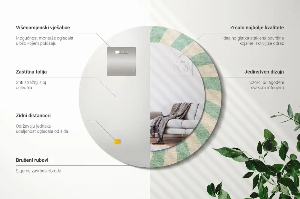 Specchio circolare stampato Motivo pastello retrò