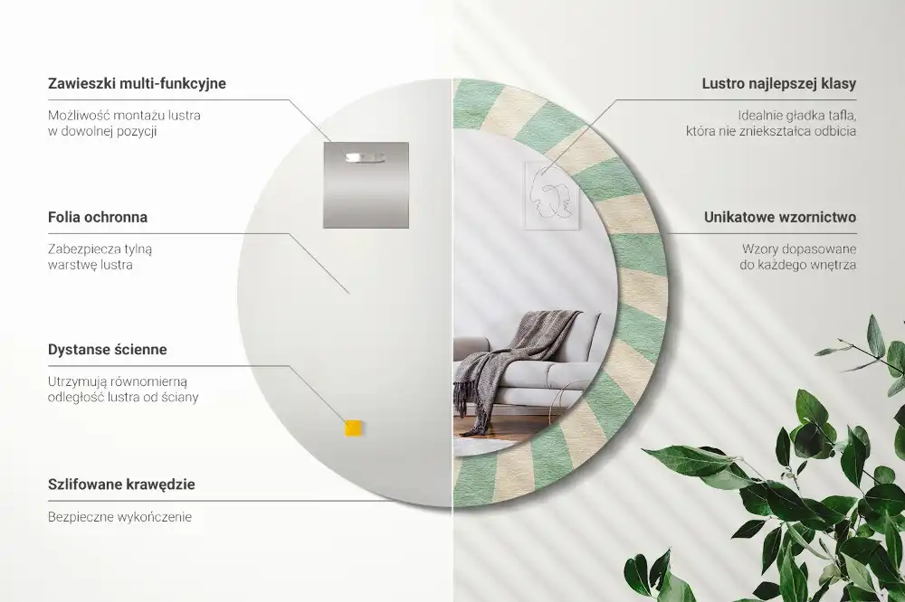 Specchio circolare stampato Motivo pastello retrò