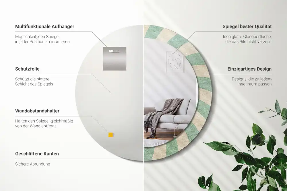 Specchio circolare stampato Motivo pastello retrò