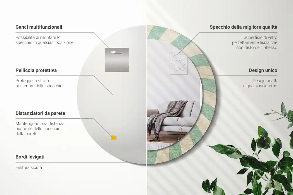 Specchio circolare stampato Motivo pastello retrò