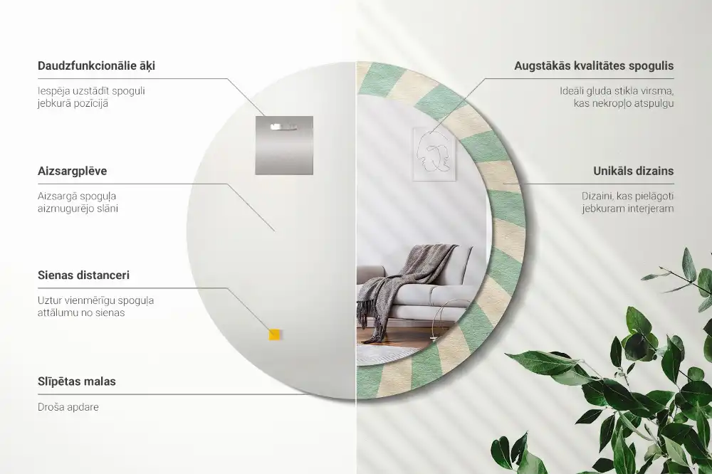 Specchio circolare stampato Motivo pastello retrò