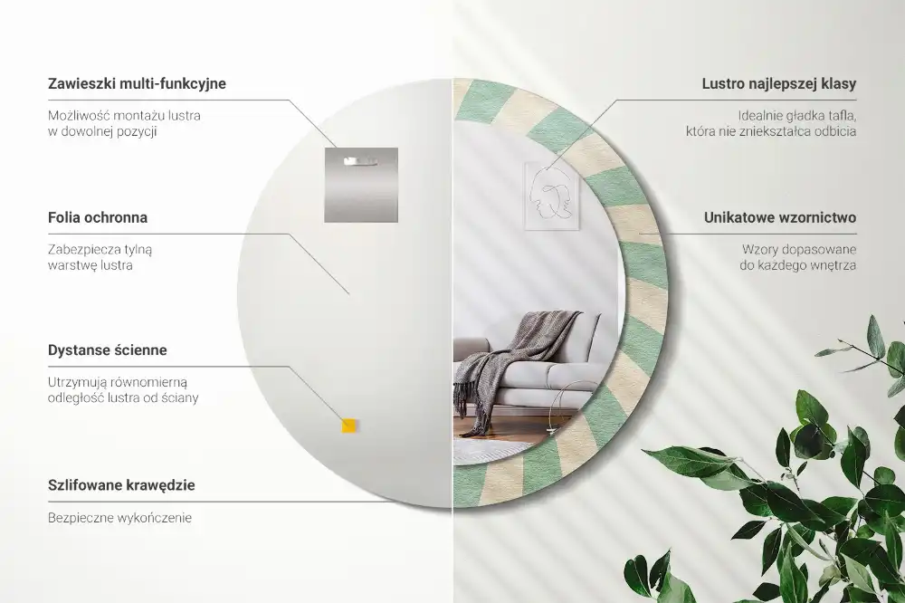 Specchio circolare stampato Motivo pastello retrò