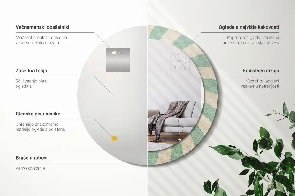 Specchio circolare stampato Motivo pastello retrò