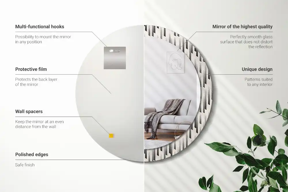 Specchio rotondo con cornice stampata Motivo a strisce