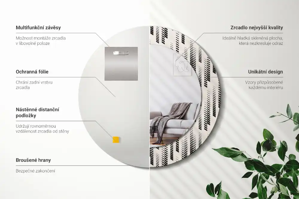 Specchio rotondo con cornice stampata Motivo a strisce