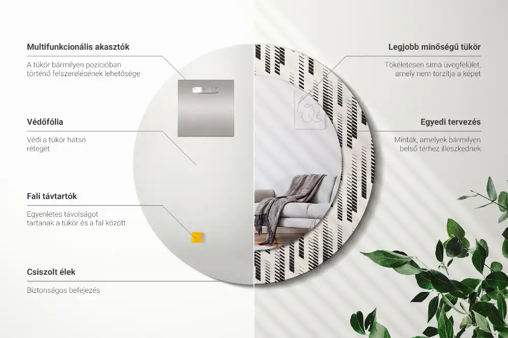 Specchio rotondo con cornice stampata Motivo a strisce