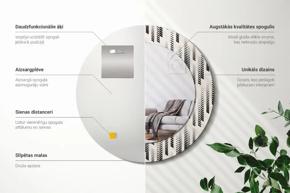 Specchio rotondo con cornice stampata Motivo a strisce