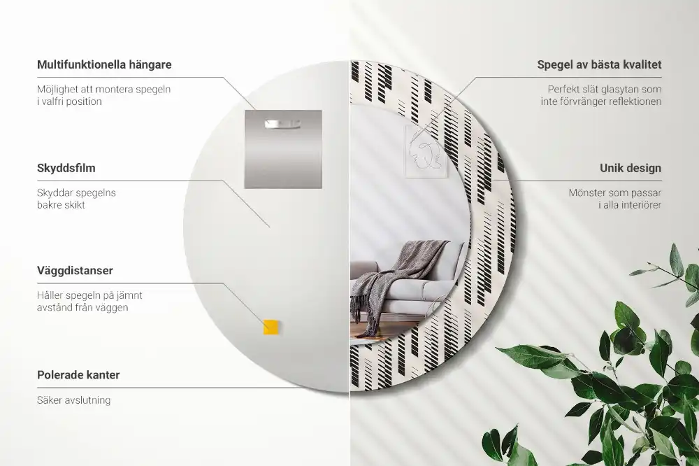 Specchio rotondo con cornice stampata Motivo a strisce